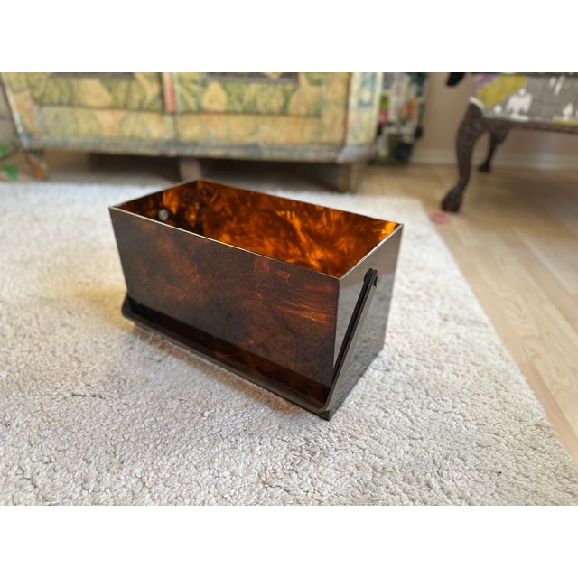 Acrylic Magazine Box with Brass Handle in Faux Tortoiseshell, 1970s For Sale - Image 12 of 18