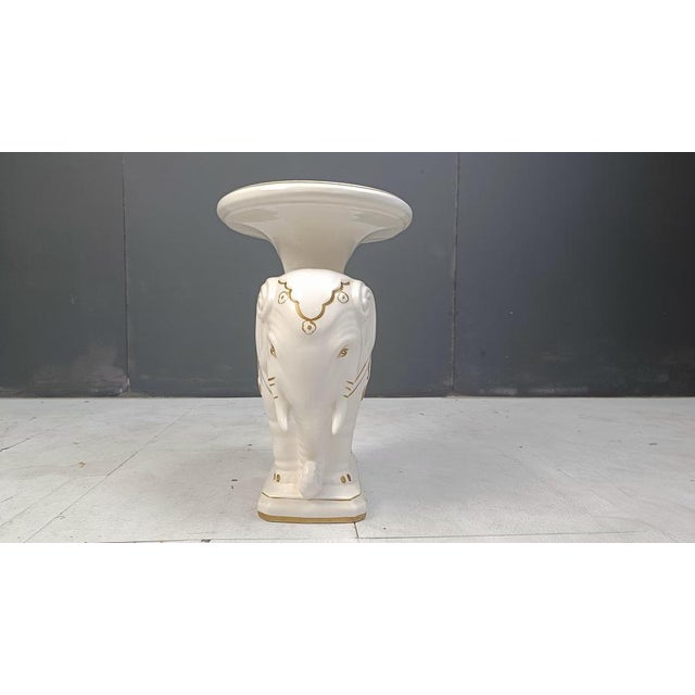 White Vintage Hollywood Regency Elephant Plant Stand, 1960s For Sale - Image 8 of 13