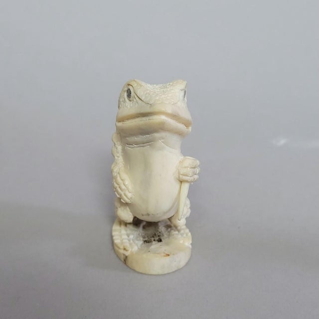 Bone Japanese Bone Anthropomorphic Toad Figural Carving, 19th C. For Sale - Image 7 of 8