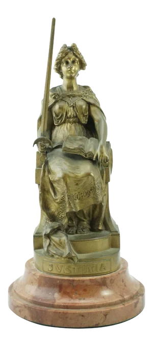 Carl Kauba Bronze Figure of "Justitia" Seated Woman with Sword