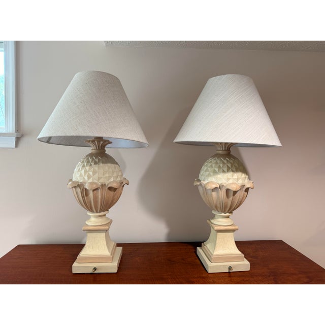 For your consideration is a commanding, decorator-grade pair of vintage table lamps manufactured by the American maker...