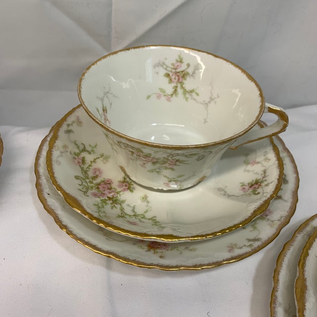 Mid 20th Century Theodore Haviland French Limoges Tea Cup Setting W/ Saucers and Small Plates, Delicate Sprays of Pink Flowers - Service for 4 For Sale - Image 10 of 11