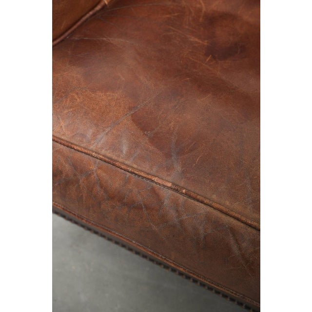 Dark Brown Sheepskin Wingback Lounge Chair For Sale - Image 10 of 14