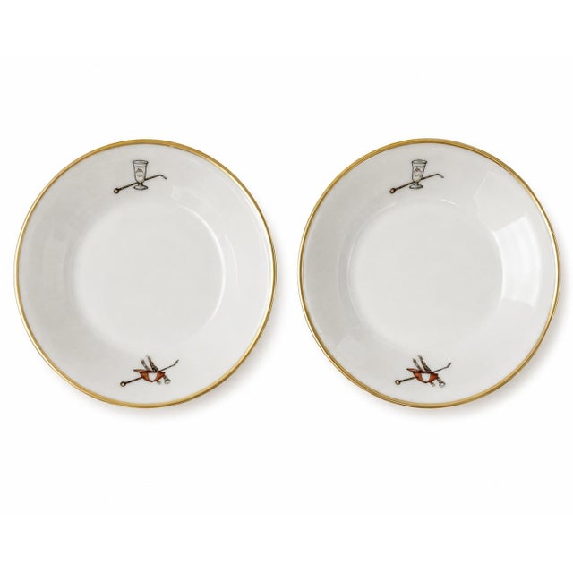 American Pair Vintage Hertel Jacob Bavaria Equestrian Demitasse Cups Saucers Germany For Sale - Image 3 of 12