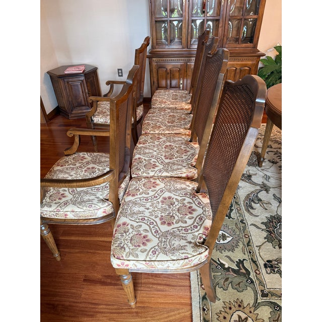 Brown Vintage Ethan Allen Cane Back Dining Chairs- Set of 6 For Sale - Image 8 of 12