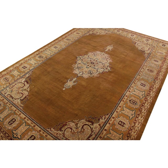 Rug & Kilim 1920s Antique Amritsar Rug in Brown Open Field With Medallion, From Rug & Kilim For Sale - Image 4 of 9