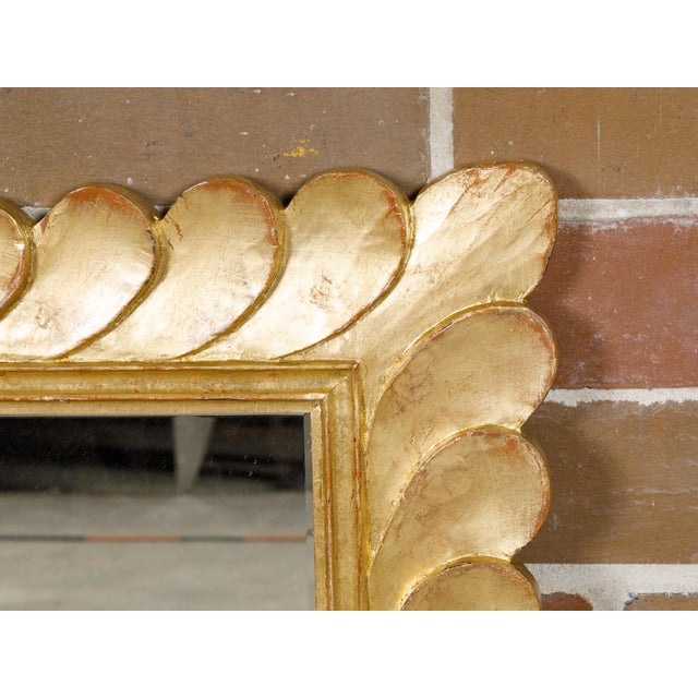 Giltwood Italian 1950s Carved Petal Themed Frame Midcentury Mirror For Sale - Image 4 of 10