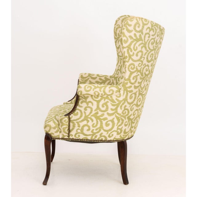 Wood Chippendale Style Upholstered Wingback Armchair For Sale - Image 7 of 8