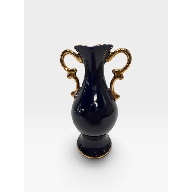 Limoges, France French Limoges Castel Cobalt Porcelain Miniature Amphora Vase – Fragonard Scene For Sale - Image 4 of 7