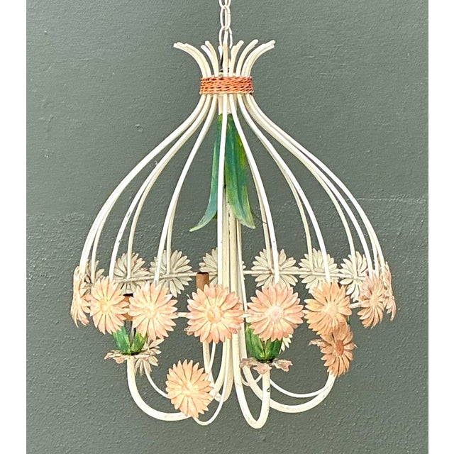 Cream Vintage Tole Daisy Chandelier For Sale - Image 8 of 12