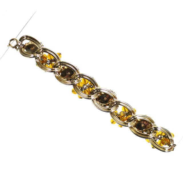 Metal Vintage Designer Amber Crystal Link Bracellet 1950s For Sale - Image 7 of 8