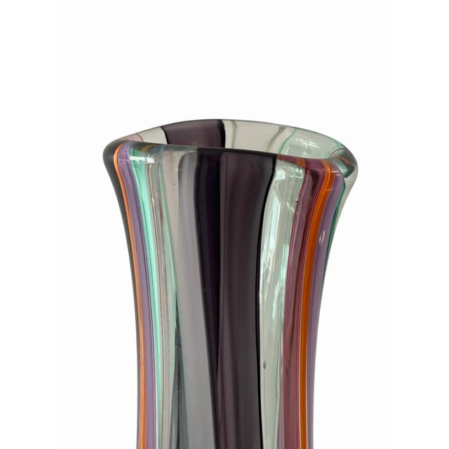 Contemporary Tall Multi Colored Cane Murano-Style Art Glass Vase, Hand Blown in Nyc For Sale - Image 3 of 12