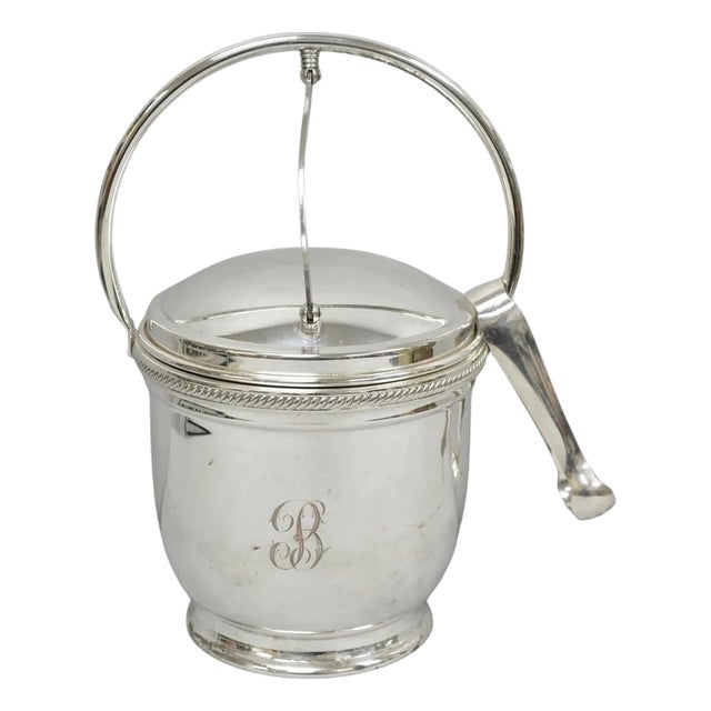 Vintage Victorian Silver Plated Reticulating Hinge Ice Bucket W/ "B" Monogram For Sale