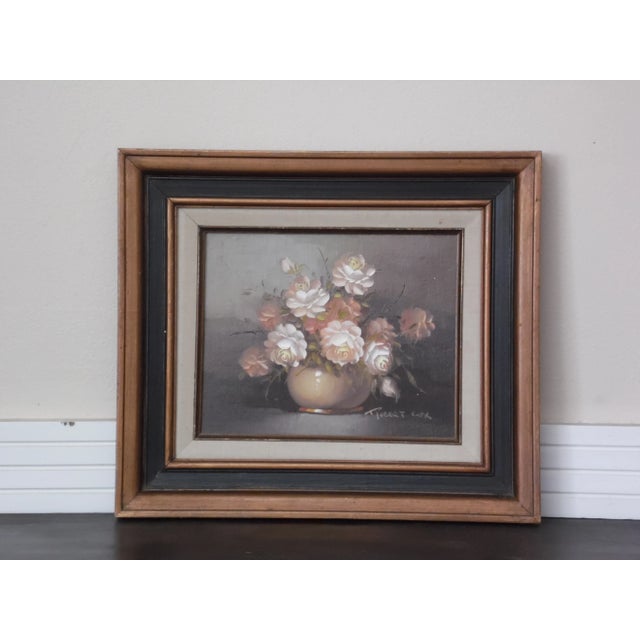 Brown Vintage Framed Floral Still Life Oil on Board Painting Art Signed Robert Cox For Sale - Image 8 of 12