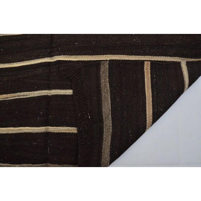 Textile Large Vintage Handwoven Kilim - Dark Brown & Off-White Striped Wool Area Rug For Sale - Image 7 of 8