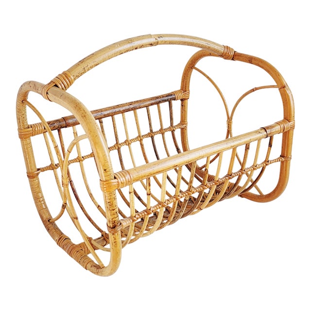 Mid-Century Bamboo & Rattan Magazine Rack For Sale