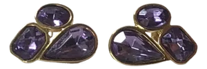 1980s Trifari Amethyst Crystal and Gold Cluster Earrings - Set of 2