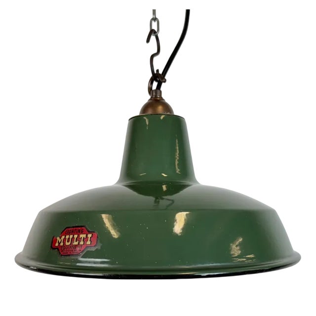 Industrial Green Enamel Factory Pendant Lamp from Multi Electrical Co., 1960s For Sale