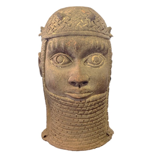 Fine unique and rare large hand sculpted king Ife Clay/ Terracotta Oba head Edo People Nigeria African 13 inches H. x 7...
