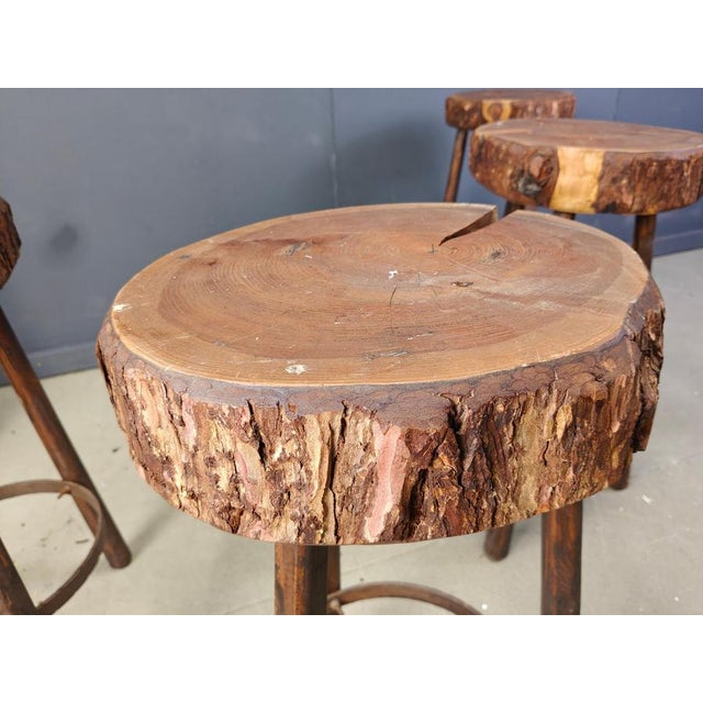 Vintage Tree Trunk Bar Stools, 1970s, Set of 5 For Sale - Image 4 of 13