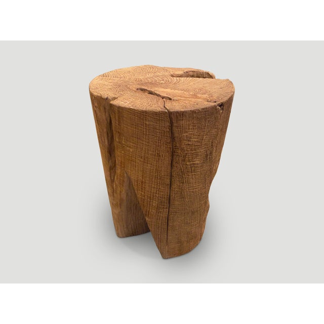 Contemporary Andrianna Shamaris Organic Cylinder Teak Wood Side Table For Sale - Image 3 of 5