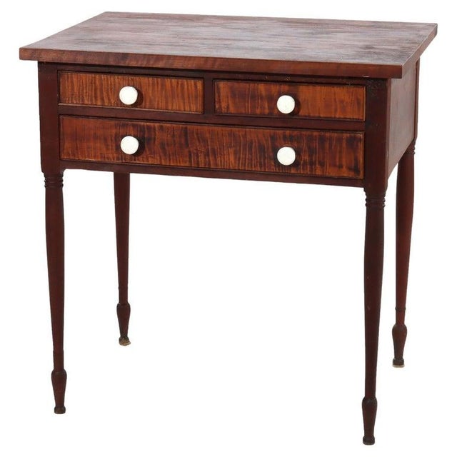 Traditional Antique Cherry & Tiger Maple 3-Drawer Small Server C1830 For Sale - Image 3 of 15