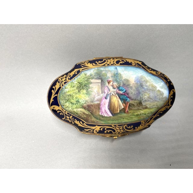 Manufacture de Sevres 1880 French Sevres Blue Porcelain Gilt Box - 1 Pc For Sale - Image 4 of 15