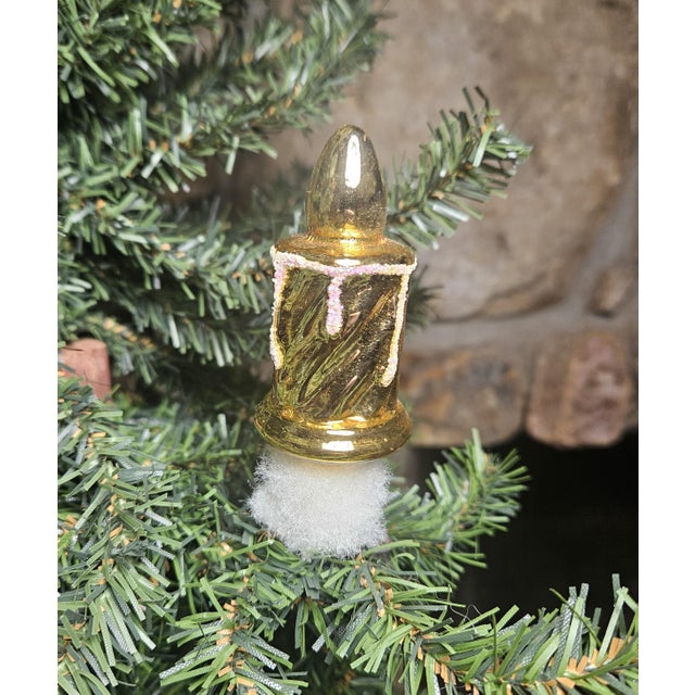 A beautiful set of 12 Czech Republic Christmas Tree Ornaments in the shape of a burning candle with white dripping wax,...