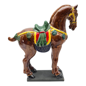 Tang Style Sancai Glaze Ceramic War Horse Sculpture, 12.5"