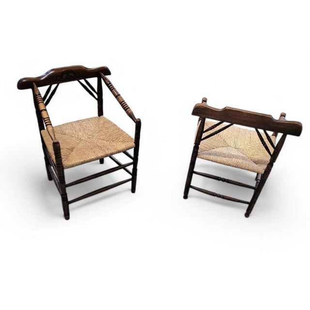 Brown Dutch Oak and Rush Chairs, 1930s, Set of 2 For Sale - Image 8 of 15
