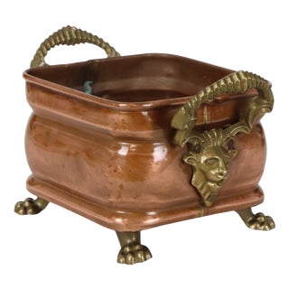 Antique 19th Century Copper Planter with Claw Feet and Lion Heads, 1890s For Sale