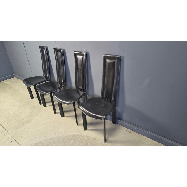 Vintage Black Leather Dining Chairs, 1980s, Set of 4 For Sale - Image 11 of 17