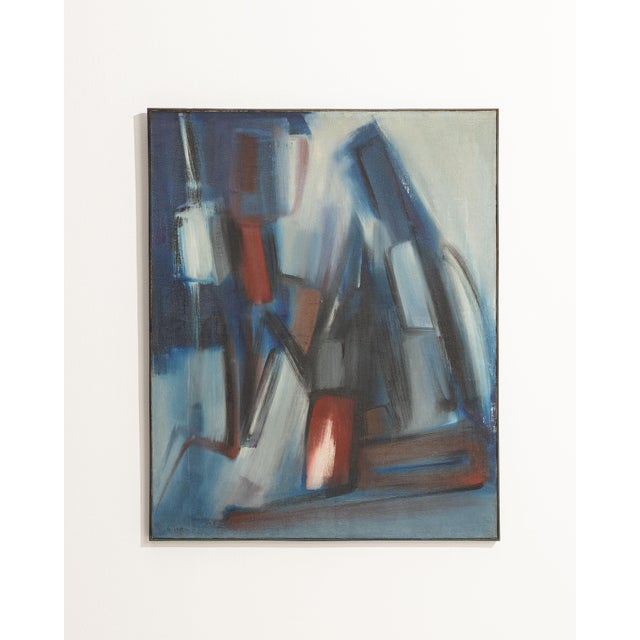 Textile 1960s France Blue Composition Painting For Sale - Image 7 of 15