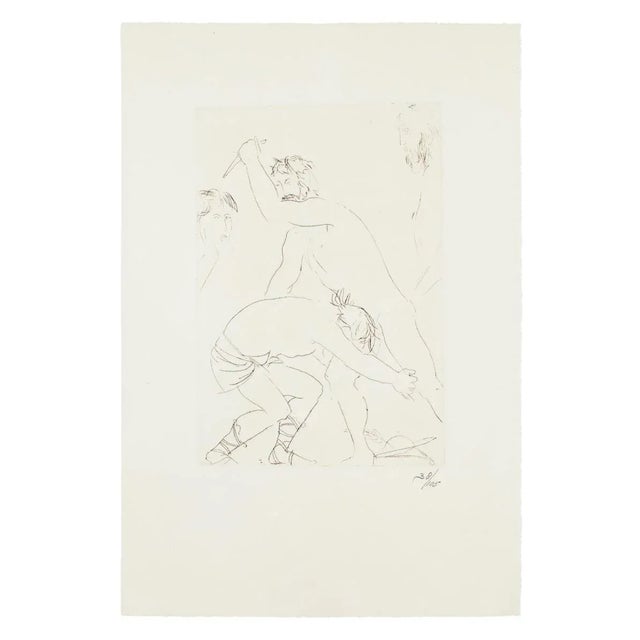 Oedipus king Battle is an original etching realized by Giacomo Manzù in 1968. Numbered on the lower left. Ed. 38/105. The...