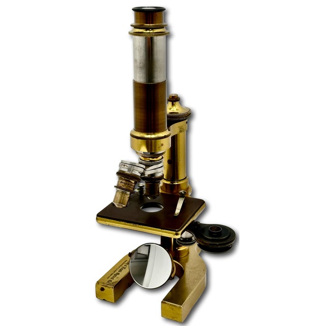 Brass Fine Quality Authentic Antique Solid Brass Doctors Microscope by Bausch & Lomb Optical Co. New York Circa 1894 For Sale - Image 8 of 18