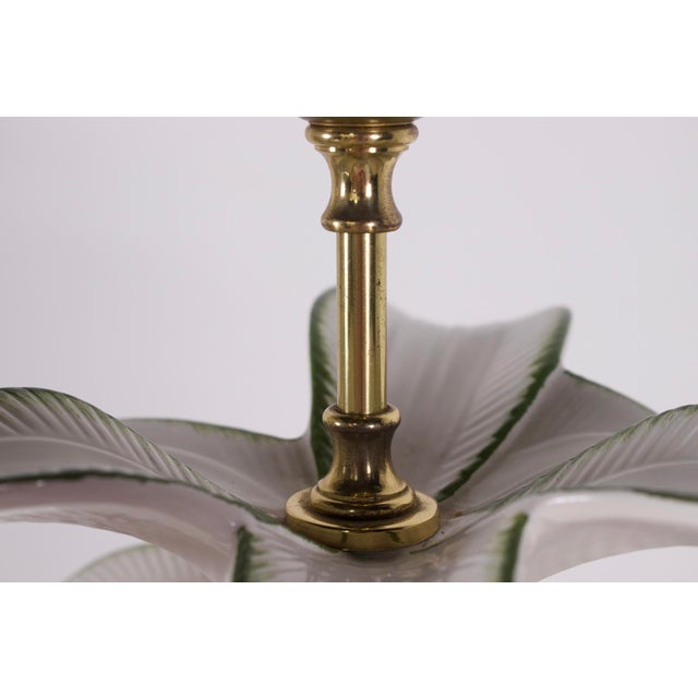 Two green and white "palm tree" style earthenware floor lamps from the 1970s. In very good condition, little to no use....