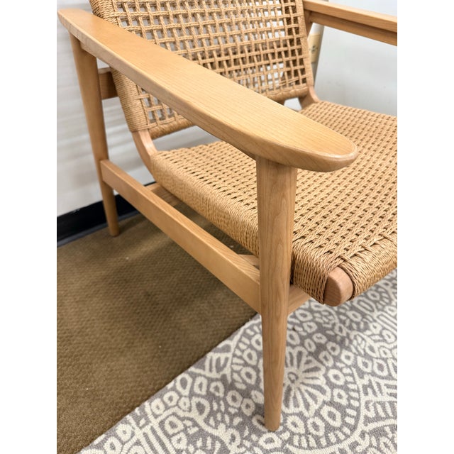 Mid-Century Modern Mid Century Style Natural Oak and Rope Lounge Chair For Sale - Image 3 of 8