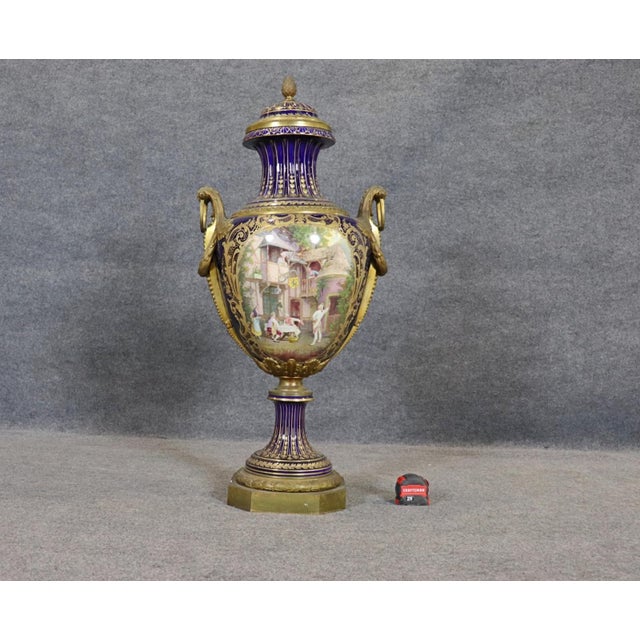 French Signed Sevres Monumental Urn Hand Decorated With Provincial French Scene For Sale - Image 12 of 12