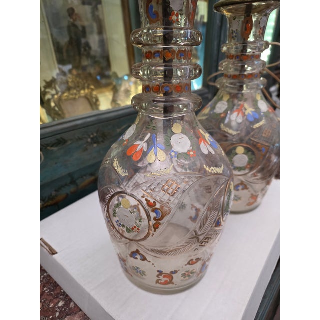 Late 19th Century Antique Bohemian Glass Decanter Lamps - a Pair For Sale - Image 5 of 6