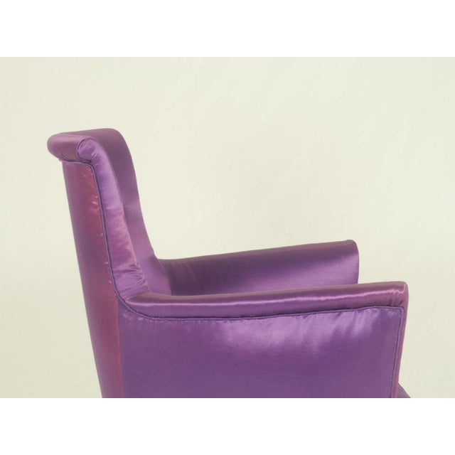 Mid-Century Modern Mid-Century Italian Modern Wood & Purple Fabric Armchairs in the style of Cesare Lacca, 1950s, Set of 2 For Sale - Image 3 of 10