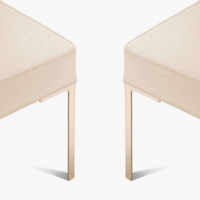 Not Yet Made - Made To Order Astor Brass Ottomans in Bone Ultrasuede by Montage, Pair For Sale - Image 5 of 6