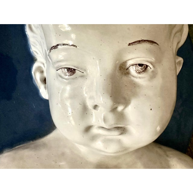 Blue Italian Terracotta Bust Young Boy, Cantagalli Workshop For Sale - Image 8 of 16