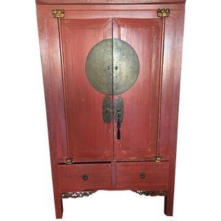 Antique Red Lacquer Chinese Wedding Cabinet For Sale