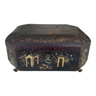 Antique Chinese Black Lacquered Box With Key For Sale