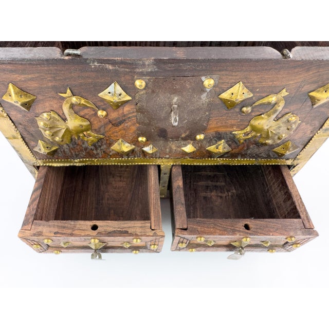 Brown 1950s Indian Rosewood Jewelry Chest With Brass Mounts & Hidden Drawers For Sale - Image 8 of 13