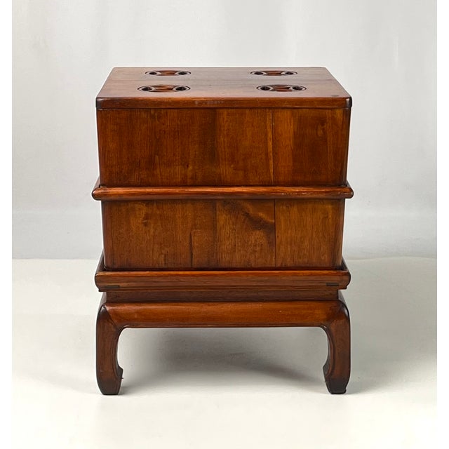 Vintage Ming-Style Carved Hardwood Ice Chest Style Storage Box End Table on Stand For Sale - Image 9 of 11