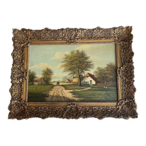 Antique 19th Century Landscape Rural Cottage Scene Oil Painting