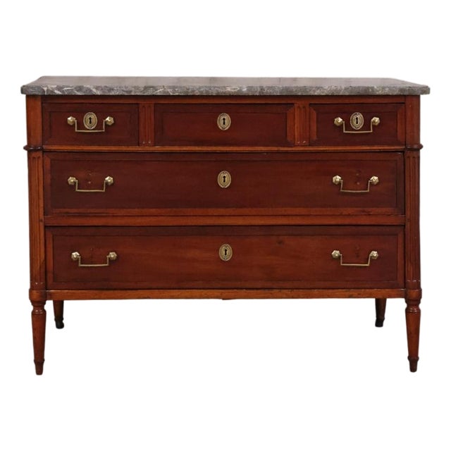 19th Century Louis XVI 3 Drawer Chest With Grey Marble Top For Sale