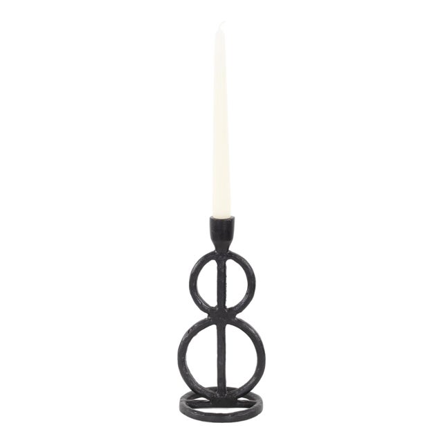 Double Circle Arman Aluminum Candlestick in Black For Sale