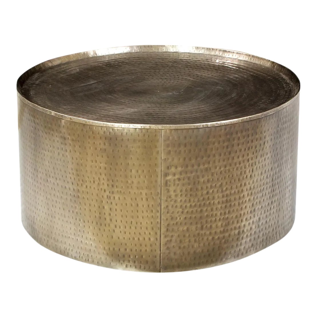 Hammered Brass Drum Coffee Table | Chairish